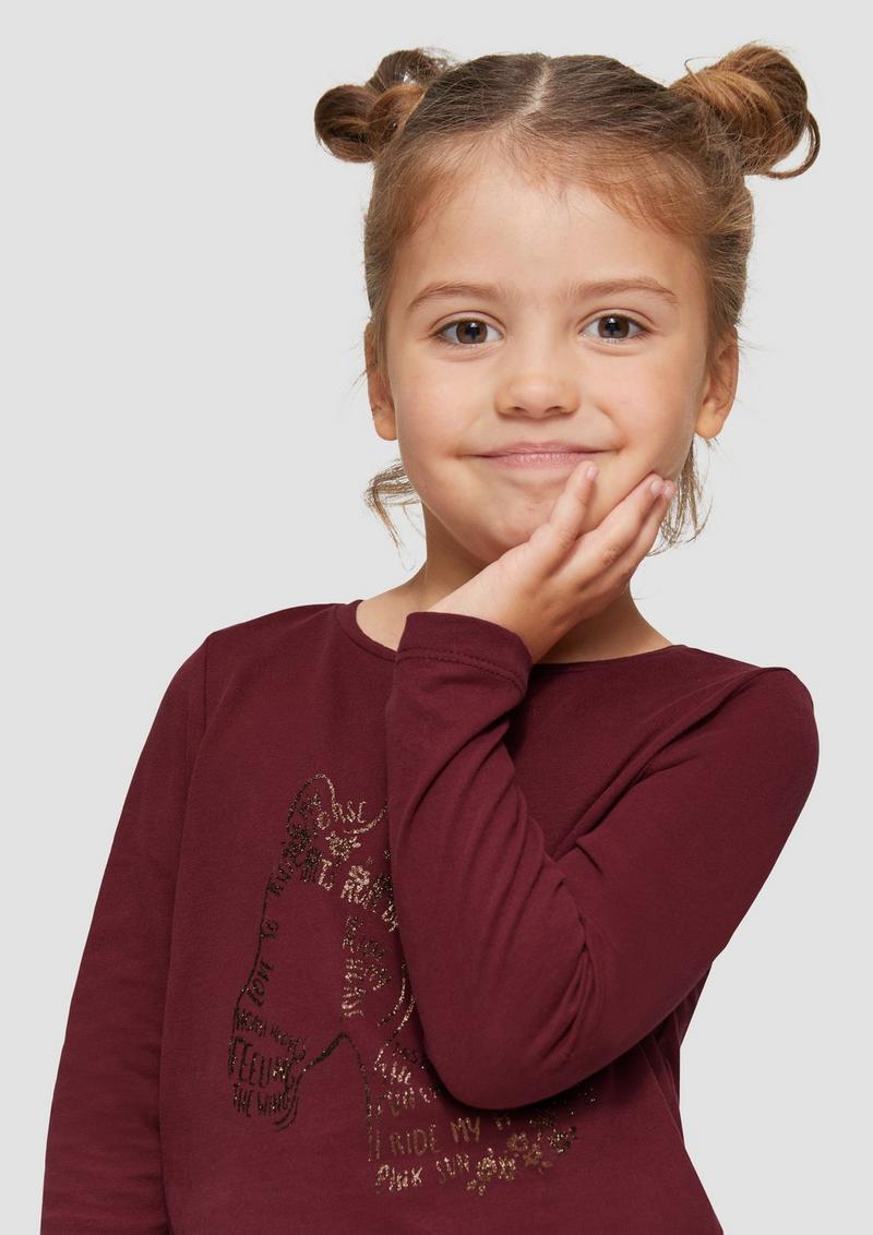 s.Oliver Langarmshirt mit Glitzer-Print - bordeaux