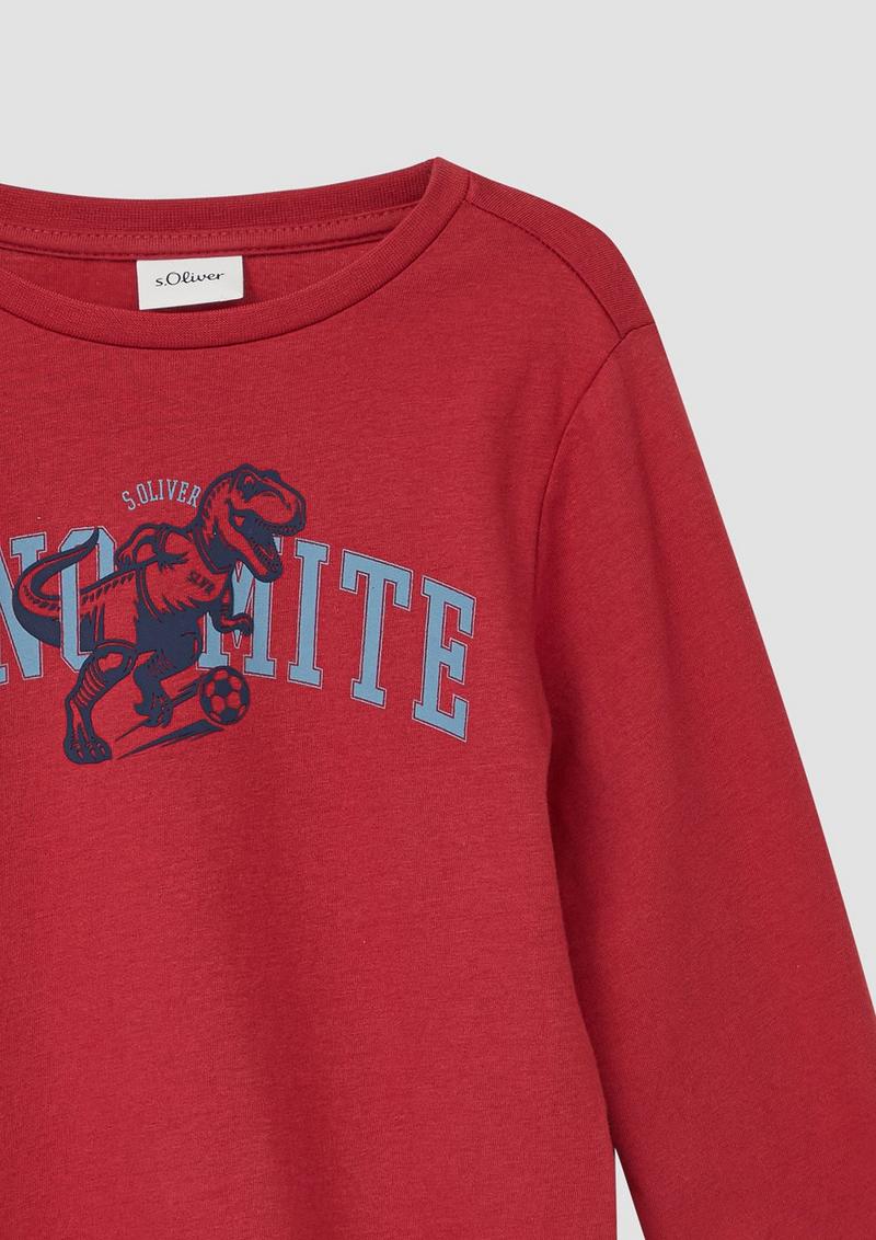 s.Oliver Baumwoll-Longsleeve mit Frontprint - korallrot