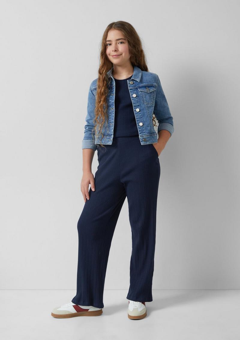 s.Oliver Wide Leg-Hose aus Rippware mit Elastikbund - navy