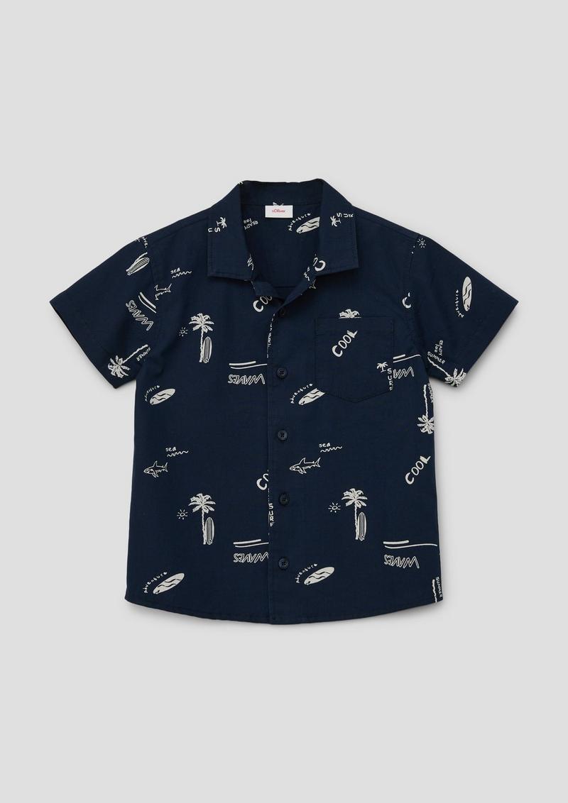 s.Oliver Kurzarmhemd mit maritimem Allover-Print - navy