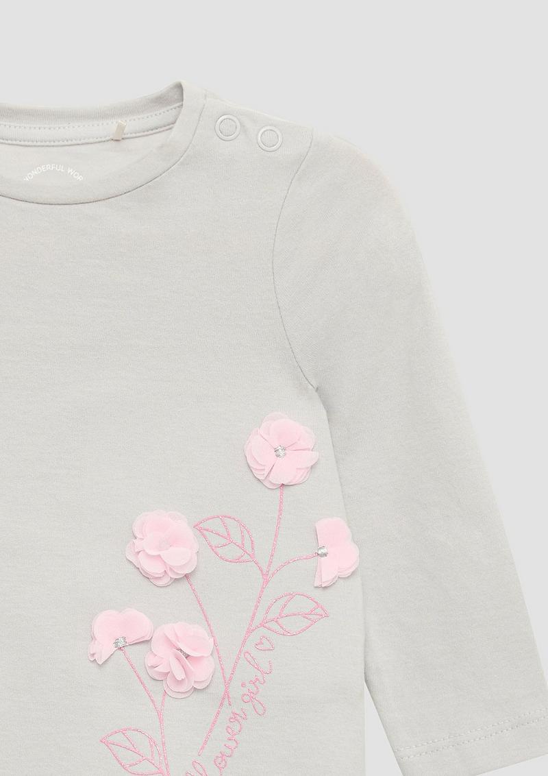 s.Oliver Langarmshirt mit Blume- und Glitzerapplikation - hellgrau