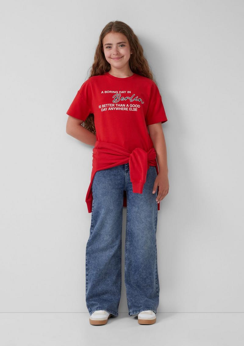 s.Oliver Boxy-T-Shirt aus Sweatware mit Print - rot