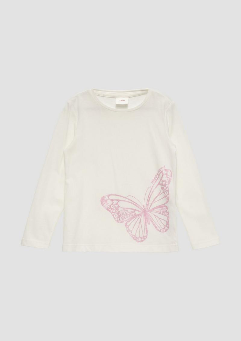 s.Oliver Langarmshirt mit Glitzerprint - ecru