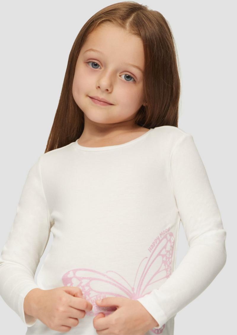 s.Oliver Langarmshirt mit Glitzerprint - ecru