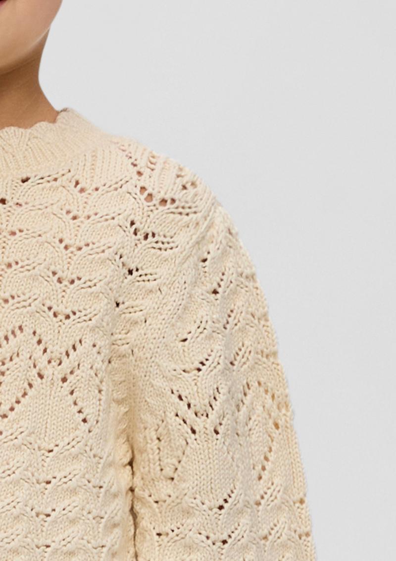 s.Oliver Loose-Fit-Pullover mit Ajour-Muster - helles sand