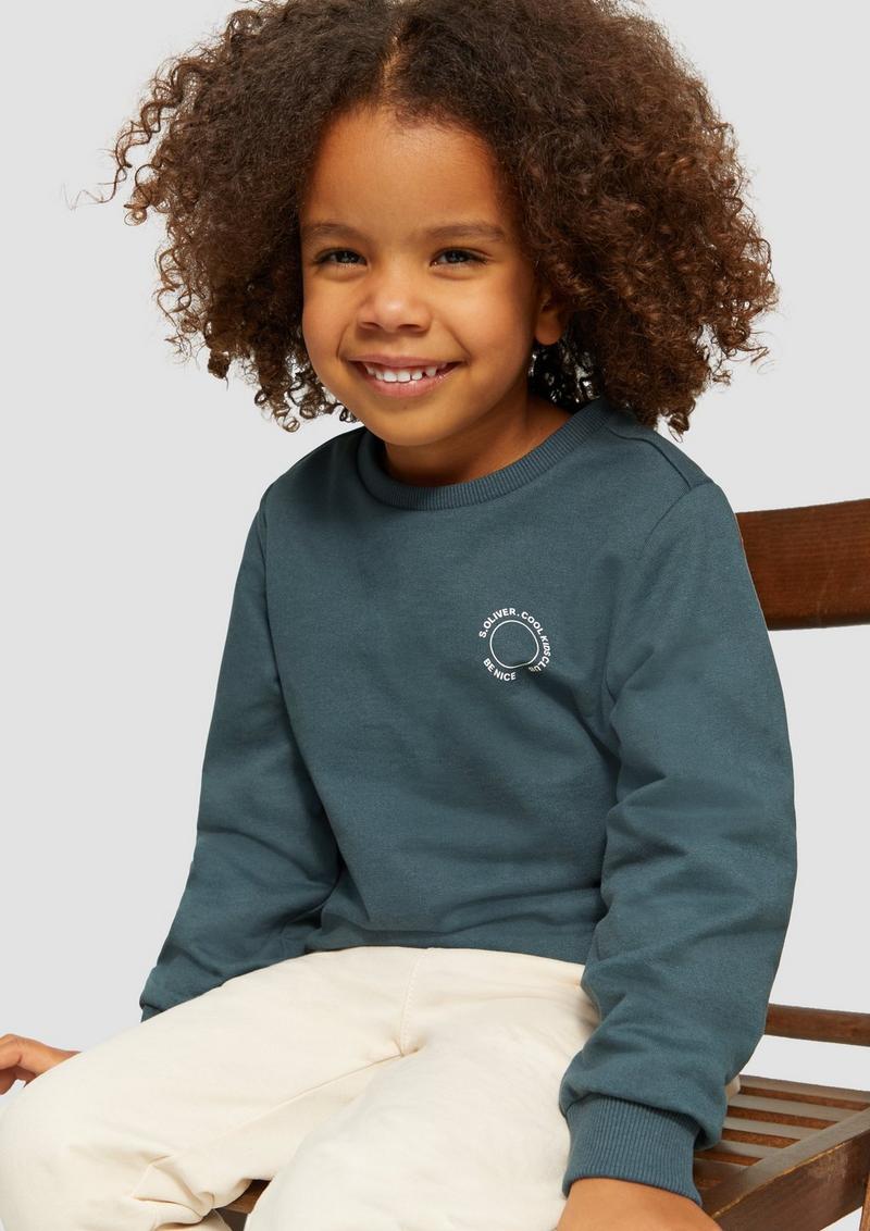 s.Oliver Unisex Sweatshirt mit Rippbündchen und kleinem Print-Detail - schiefergrau