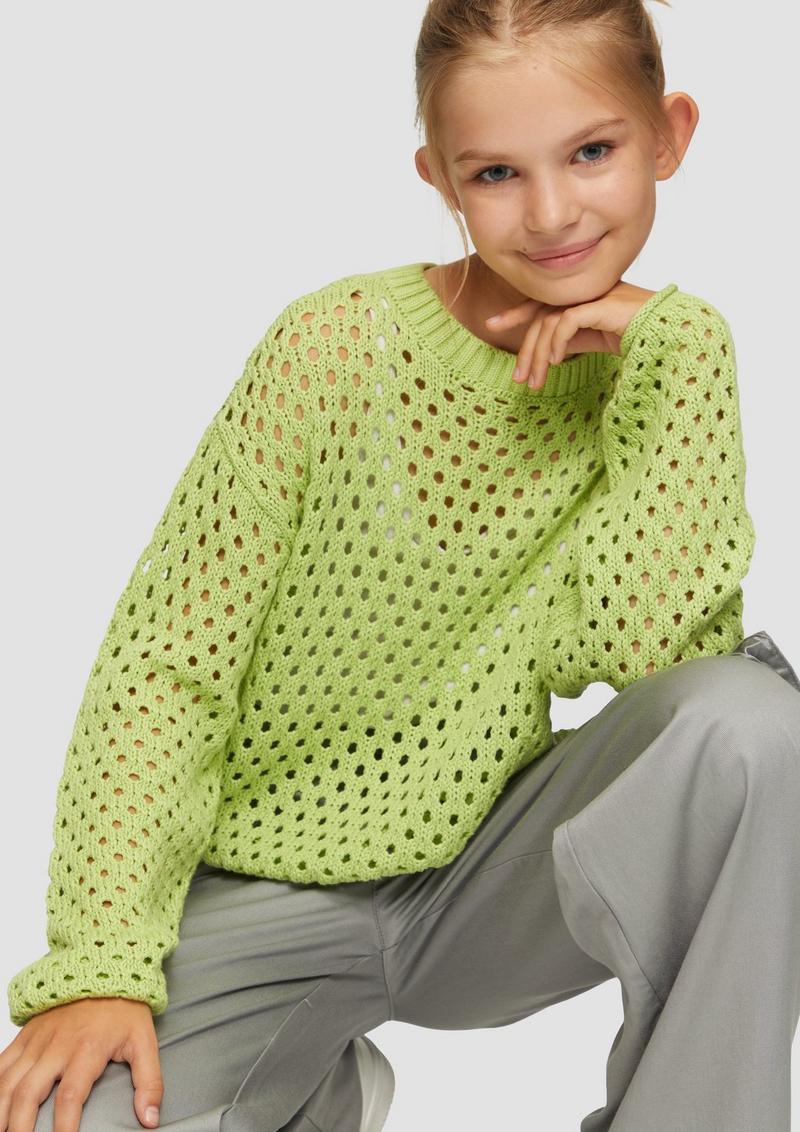 s.Oliver Strickpullover mit Lochmuster im Boxy-Schnitt - hellgrün