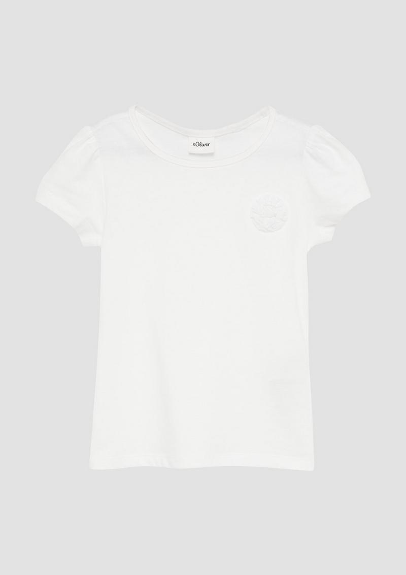 s.Oliver T-Shirt mit Puffärmeln und Blumenapplikation - weiß