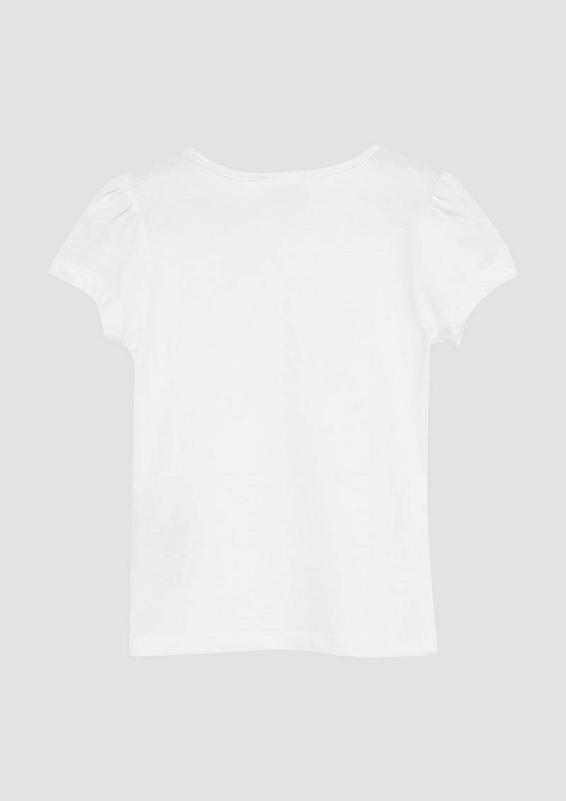 s.Oliver T-Shirt mit Puffärmeln und Blumenapplikation - weiß