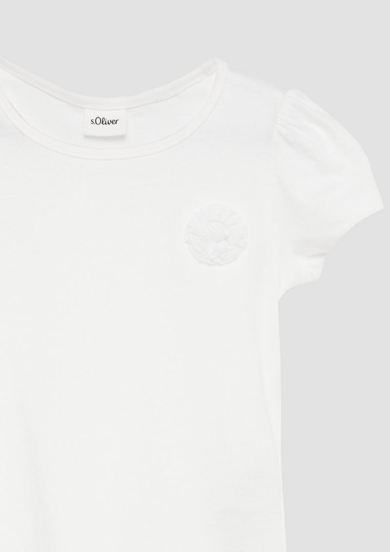s.Oliver T-Shirt mit Puffärmeln und Blumenapplikation - weiß