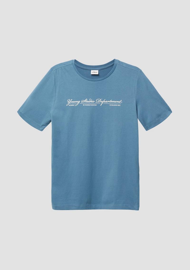 s.Oliver Baumwoll-T-Shirt mit Schriftprint - hellblau