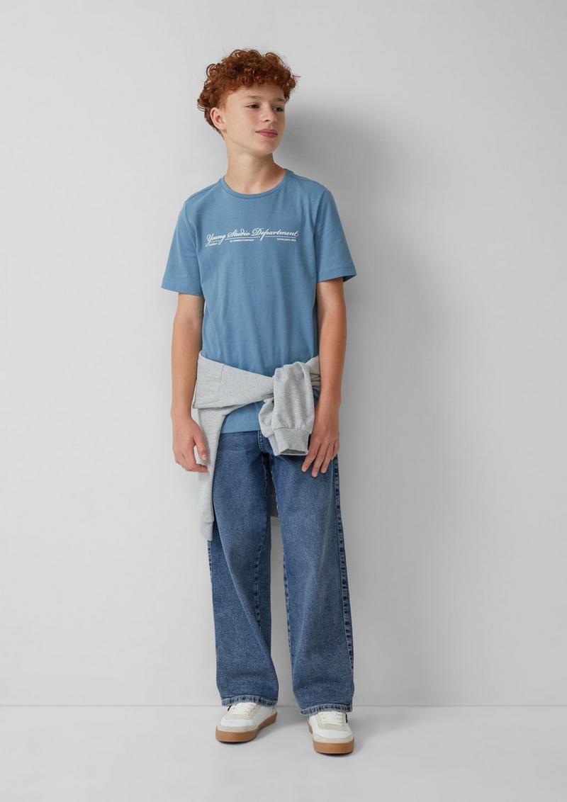 s.Oliver Baumwoll-T-Shirt mit Schriftprint - hellblau