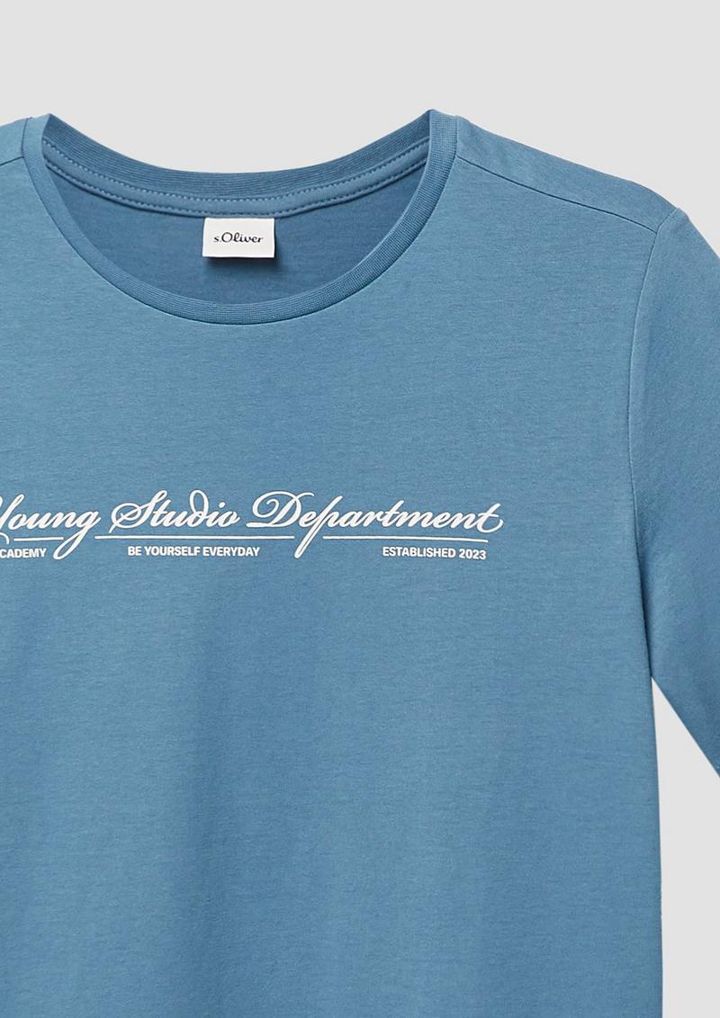 s.Oliver Baumwoll-T-Shirt mit Schriftprint - hellblau