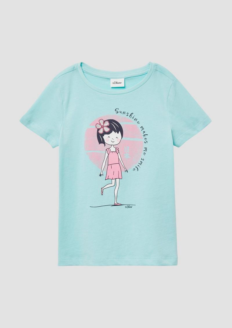 s.Oliver T-Shirt mit Glitzerprint - helles türkis