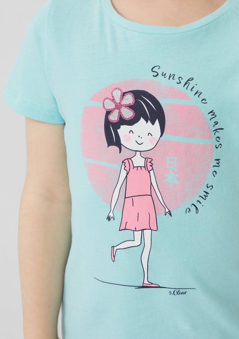 s.Oliver T-Shirt mit Glitzerprint - helles türkis