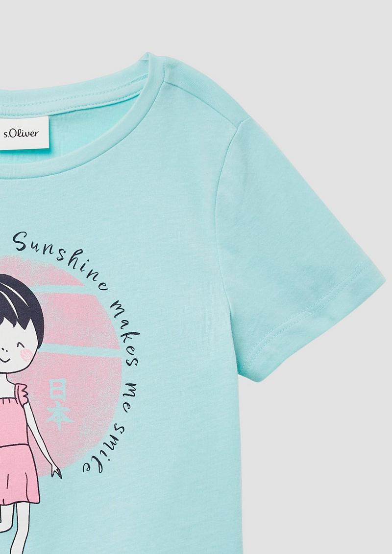 s.Oliver T-Shirt mit Glitzerprint - helles türkis