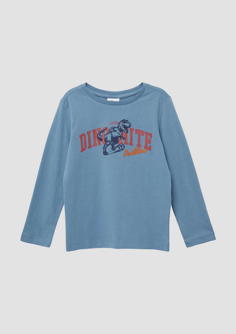 s.Oliver Baumwoll-Longsleeve mit Frontprint - hellblau