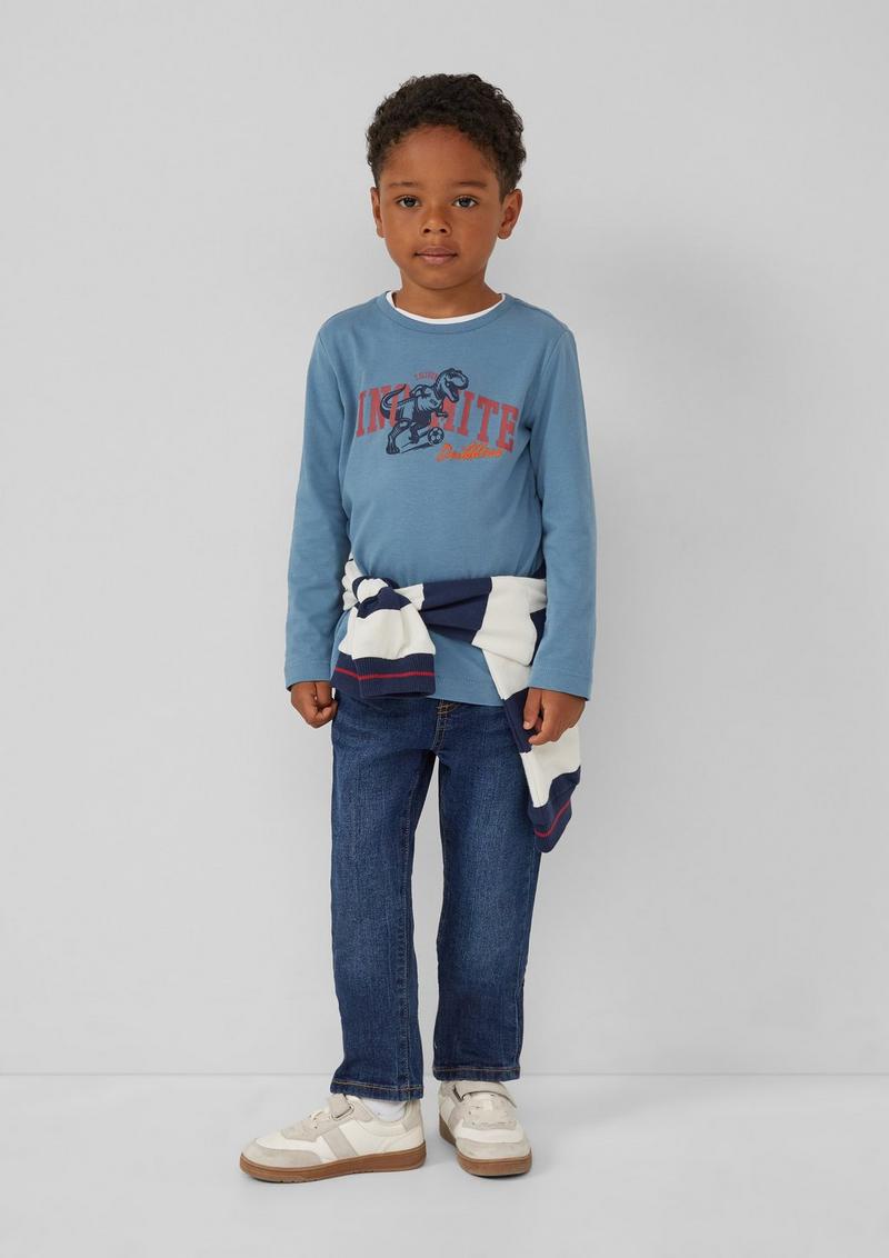 s.Oliver Baumwoll-Longsleeve mit Frontprint - hellblau