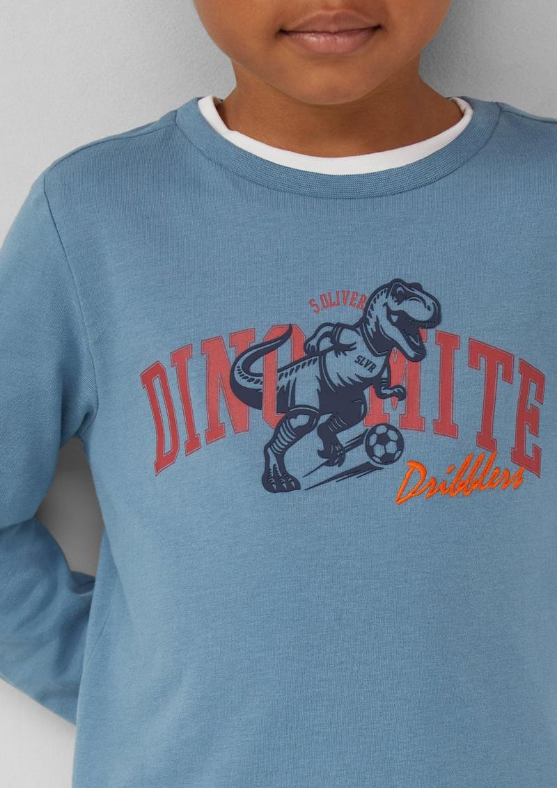 s.Oliver Baumwoll-Longsleeve mit Frontprint - hellblau