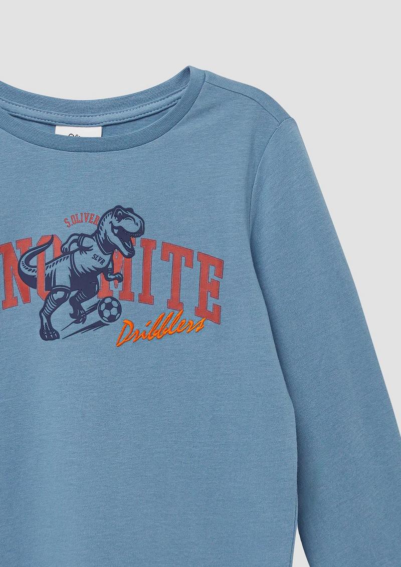 s.Oliver Baumwoll-Longsleeve mit Frontprint - hellblau