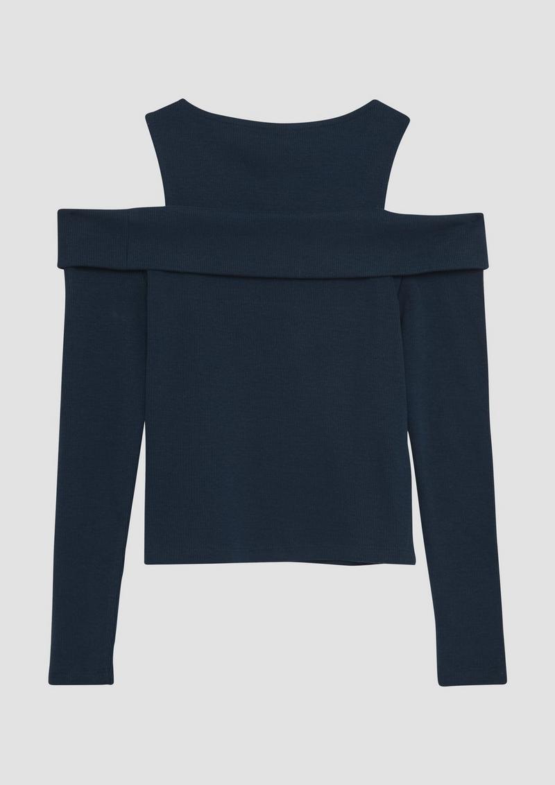 s.Oliver Enges Shirt aus Rippware mit Off-Shoulder-Ausschnitt - navy