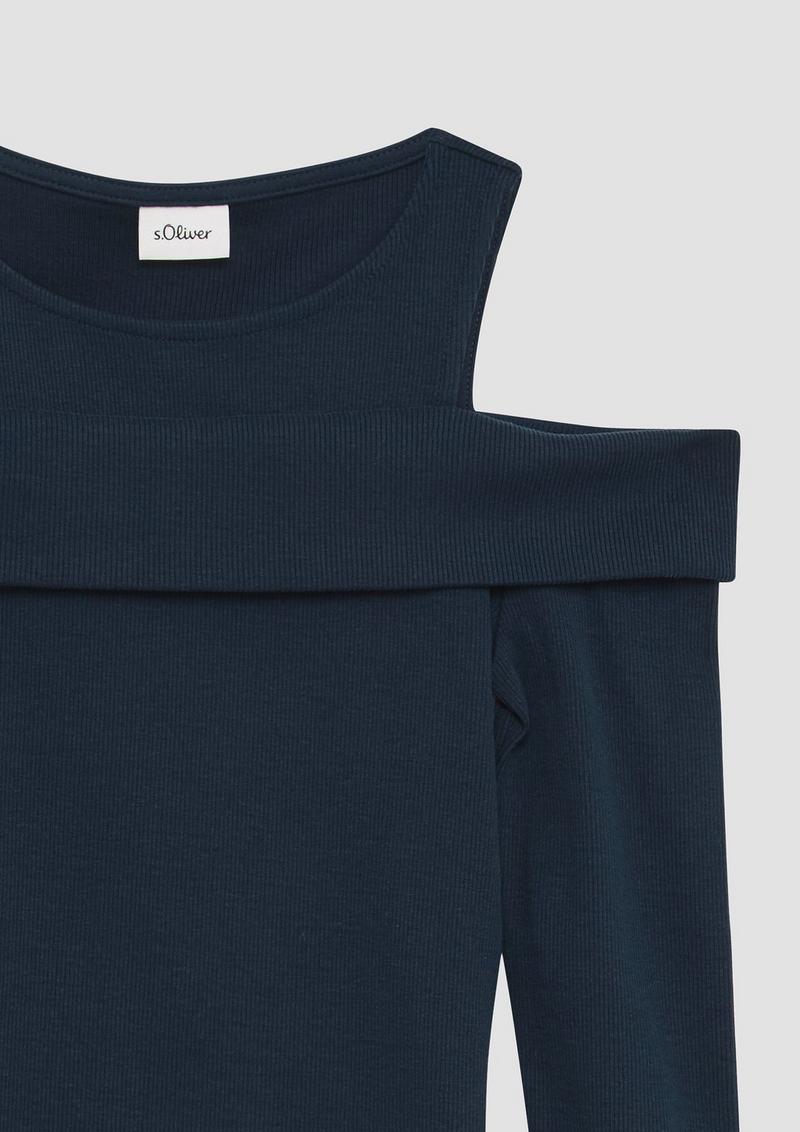 s.Oliver Enges Shirt aus Rippware mit Off-Shoulder-Ausschnitt - navy