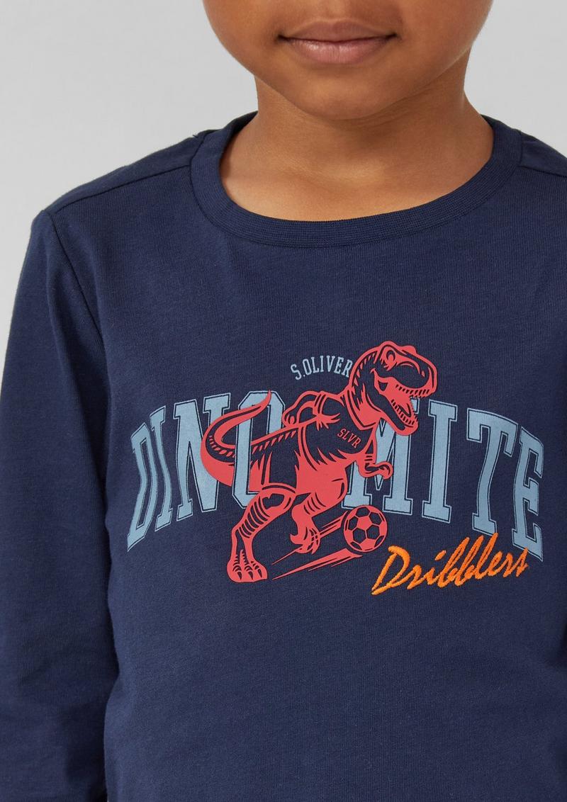 s.Oliver Baumwoll-Longsleeve mit Frontprint - tiefblau