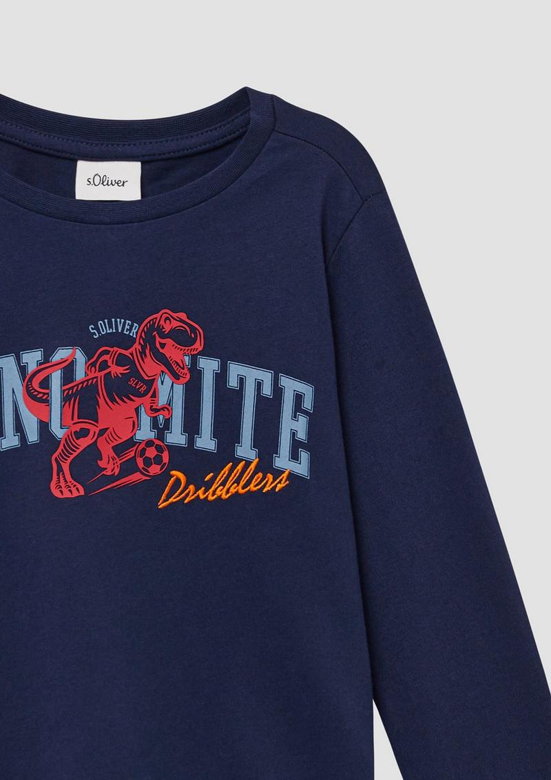 s.Oliver Baumwoll-Longsleeve mit Frontprint - tiefblau