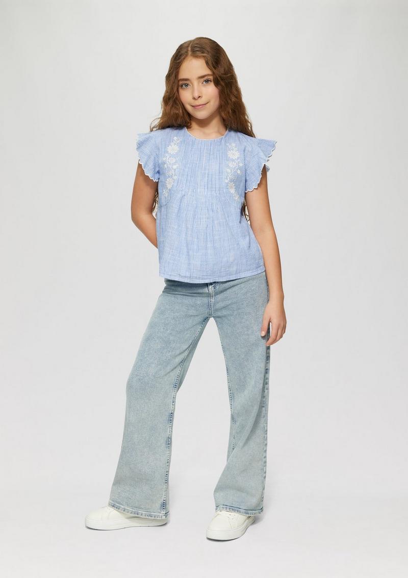 s.Oliver Blusenshirt aus Baumwolle mit Streifenmuster und Stickereien - royalblau