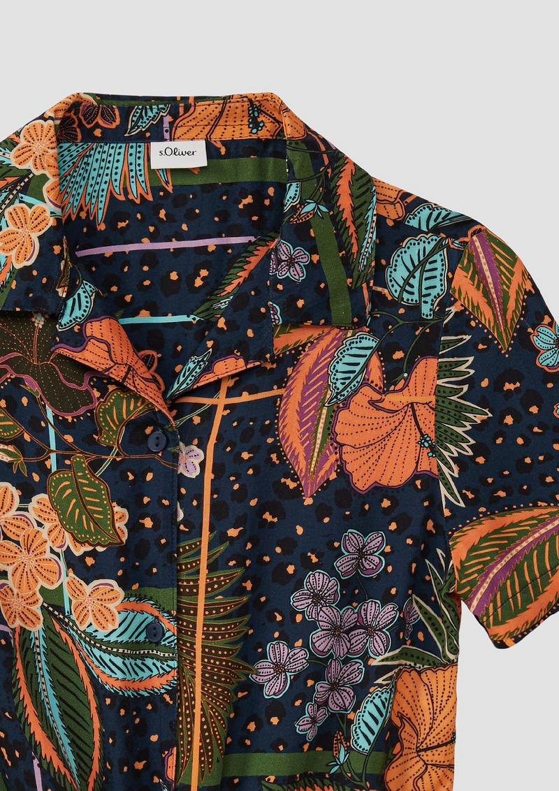 s.Oliver Verkürzte Hemdbluse aus satinierter Viskose - navy