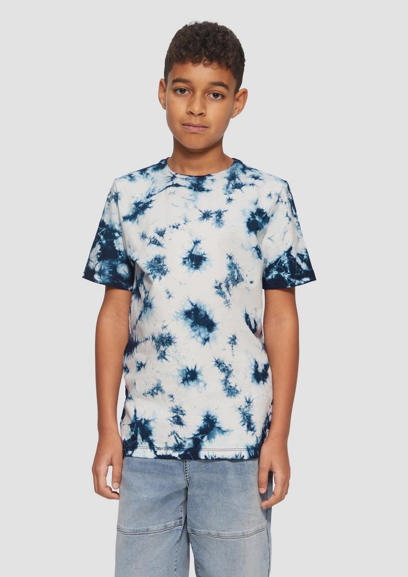 s.Oliver Baumwoll-T-Shirt mit Batik-Effekt - navy