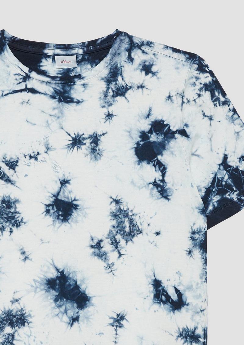 s.Oliver Baumwoll-T-Shirt mit Batik-Effekt - navy