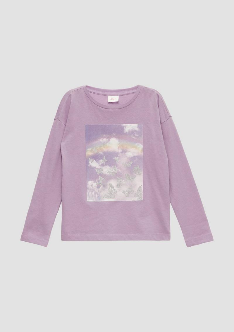 s.Oliver Langarmshirt mit glitzerndem Frontprint - lavendel