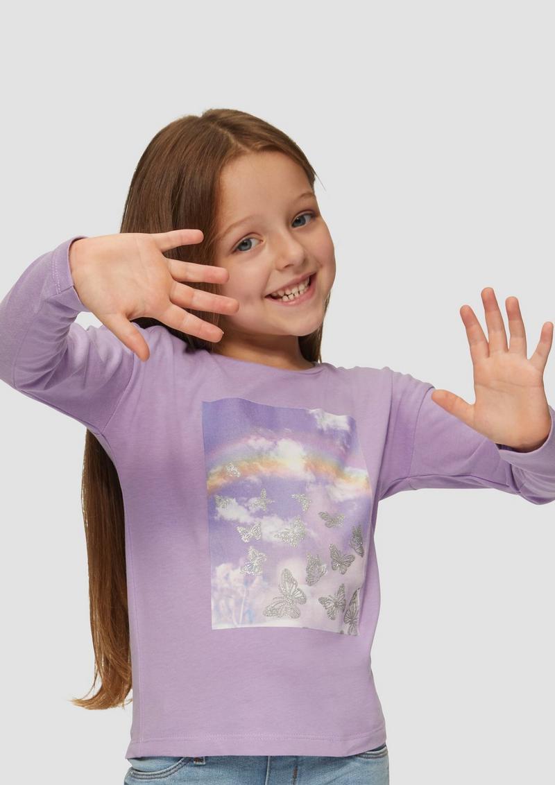 s.Oliver Langarmshirt mit glitzerndem Frontprint - lavendel