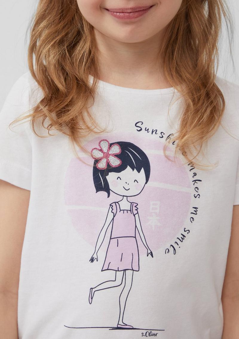 s.Oliver T-Shirt mit Glitzerprint - weiß
