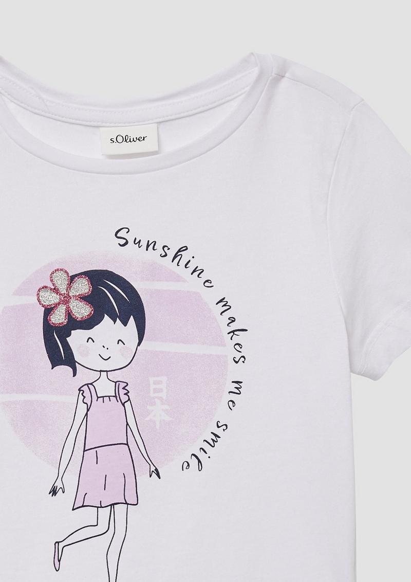 s.Oliver T-Shirt mit Glitzerprint - weiß