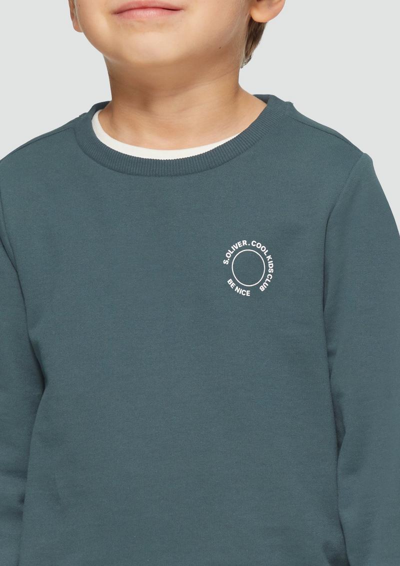 s.Oliver Unisex Sweatshirt mit Rippbündchen und kleinem Print-Detail - schiefergrau