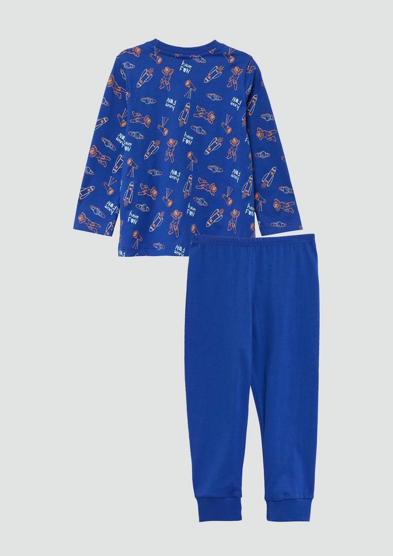 s.Oliver Baumwoll-Pyjama mit gemustertem Oberteil - dunkelblau