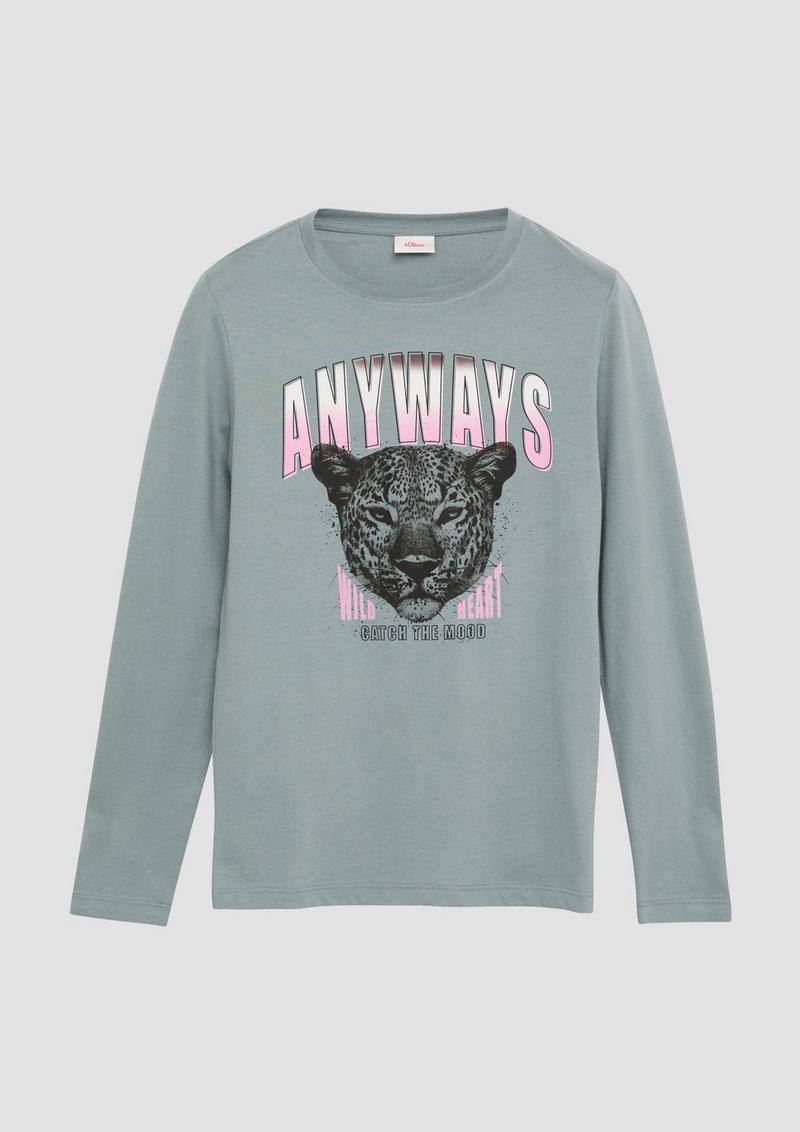 s.Oliver Langarmshirt mit Front-Print - blassblau