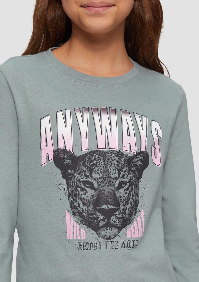 s.Oliver Langarmshirt mit Front-Print - blassblau