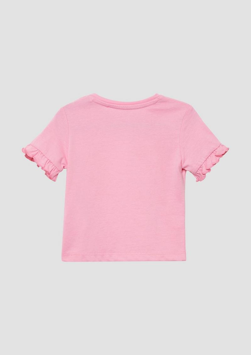 s.Oliver Baumwoll-T-Shirt mit Stickerei und Volantärmeln - altrosa