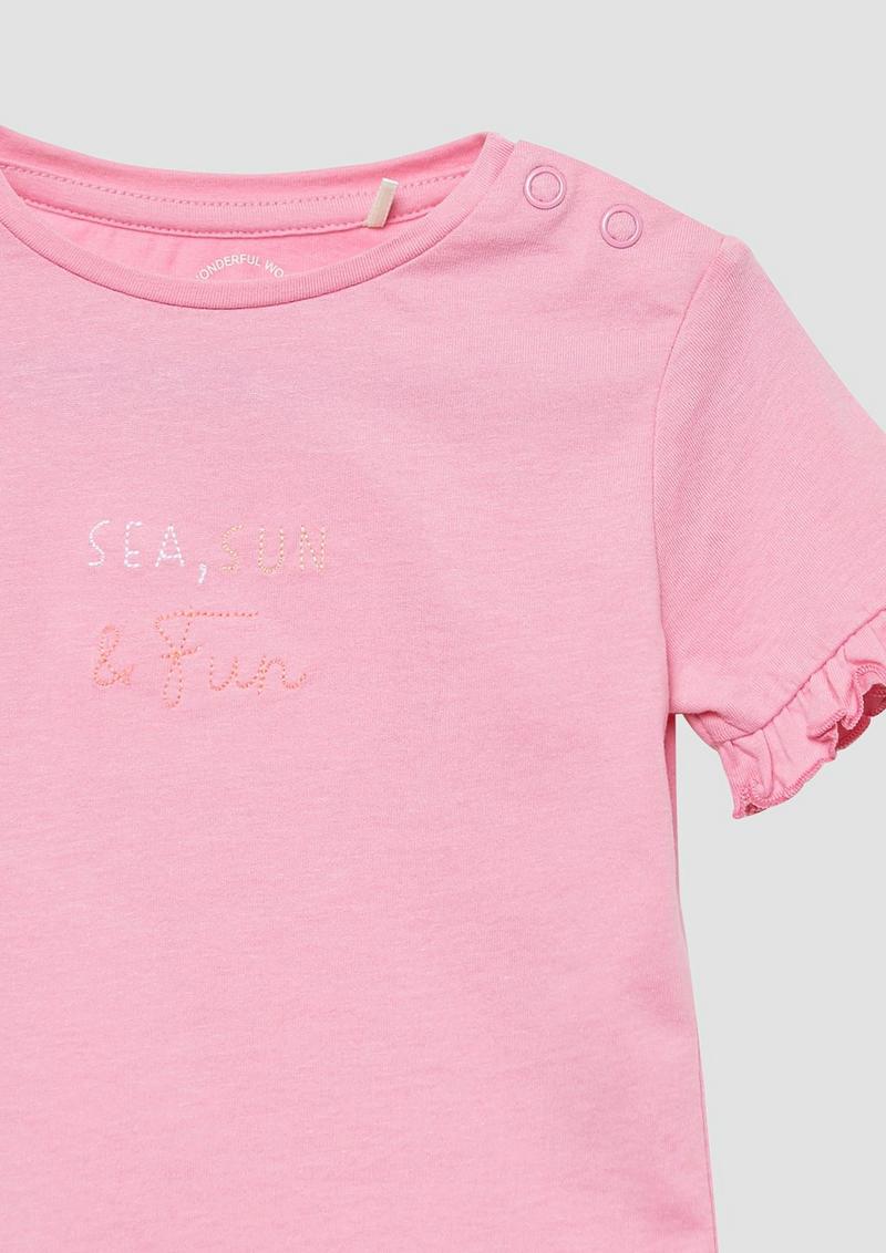 s.Oliver Baumwoll-T-Shirt mit Stickerei und Volantärmeln - altrosa