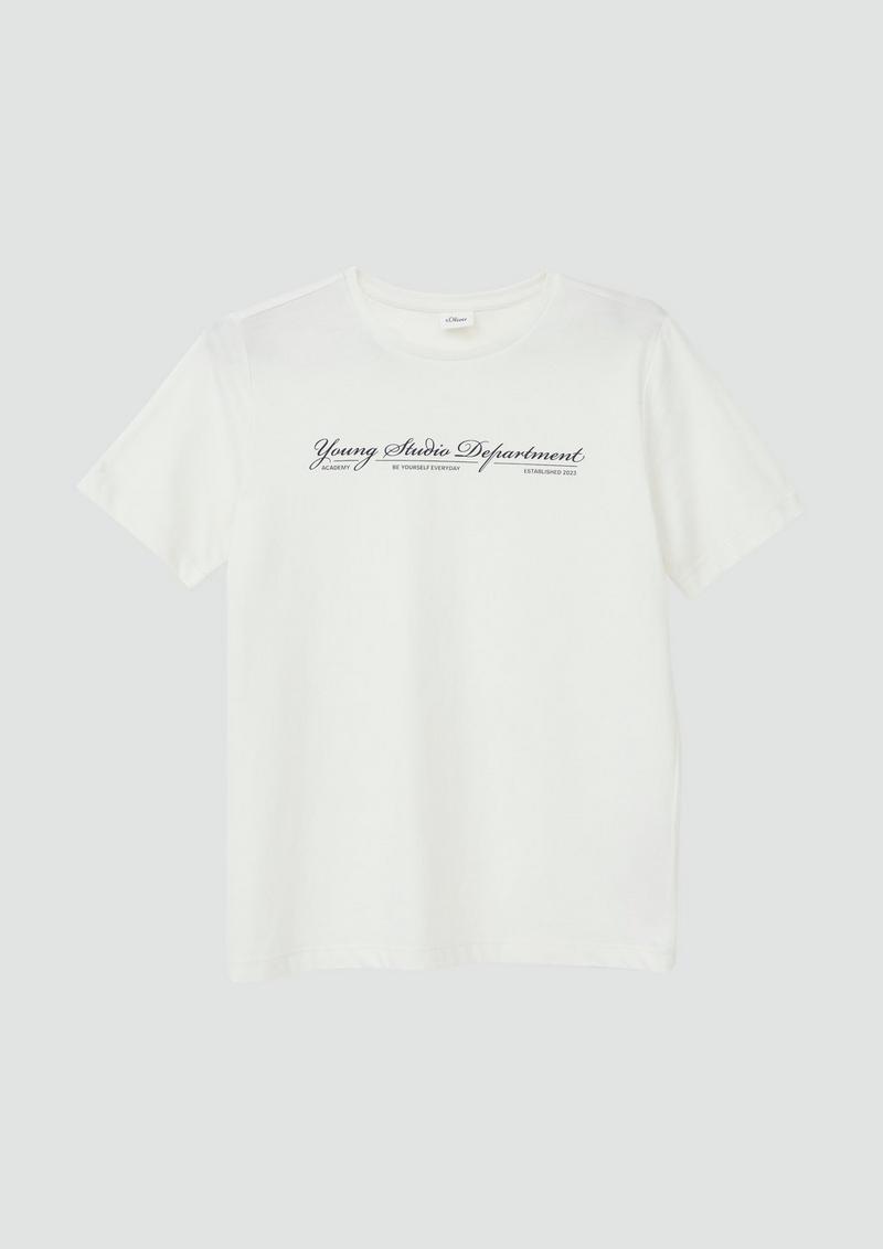 s.Oliver Baumwoll-T-Shirt mit Schriftprint - creme