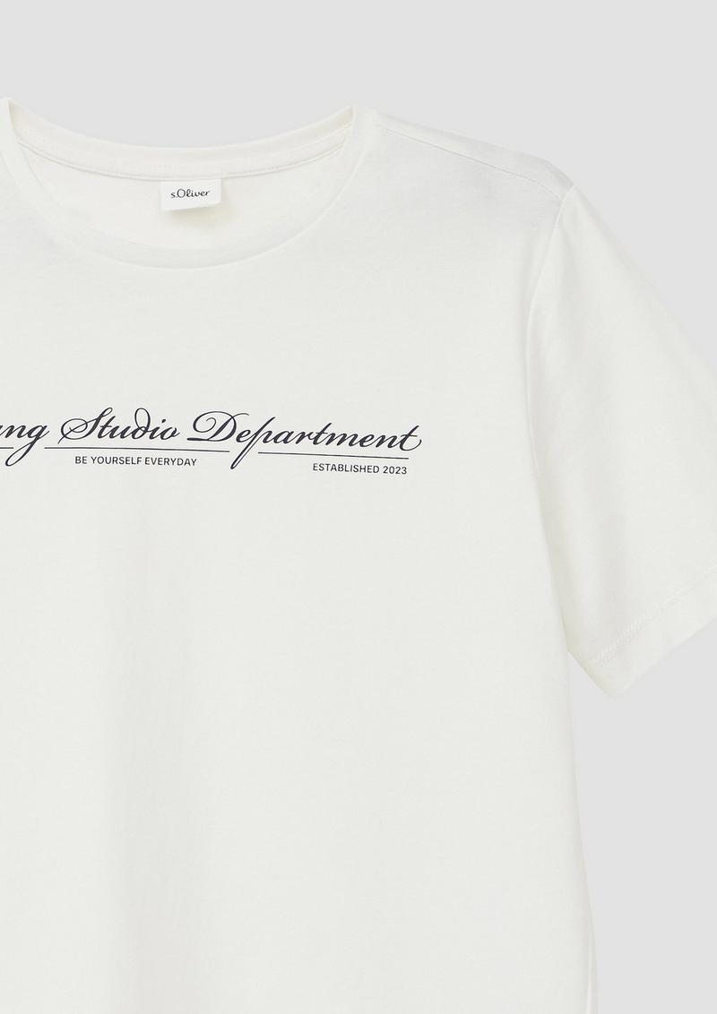 s.Oliver Baumwoll-T-Shirt mit Schriftprint - creme