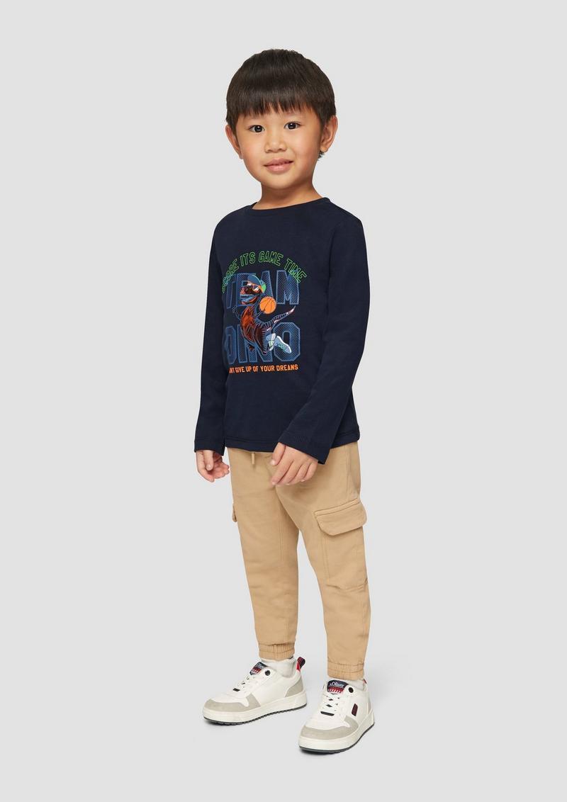 s.Oliver Langarmshirt mit schimmerndem Print - navy