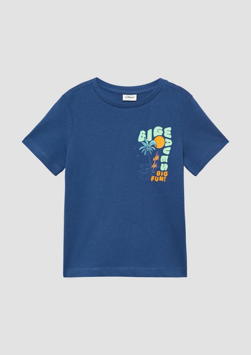 s.Oliver Jersey-T-Shirt mit Frontprint - dunkelblau