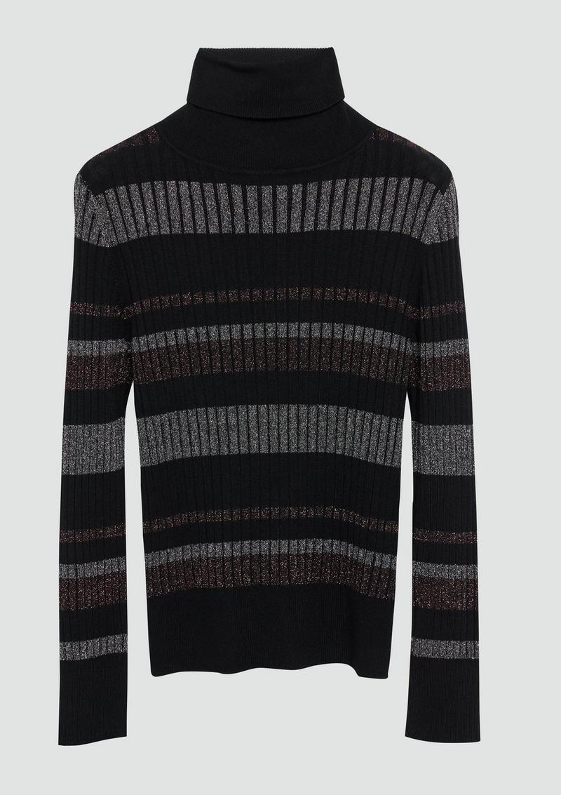 s.Oliver Schmaler Rollkragenpullover mit Streifen aus Glitzer-Garn - schwarz