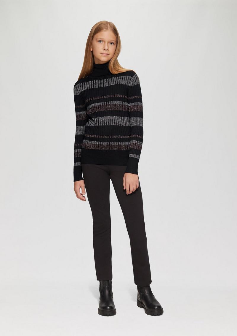 s.Oliver Schmaler Rollkragenpullover mit Streifen aus Glitzer-Garn - schwarz