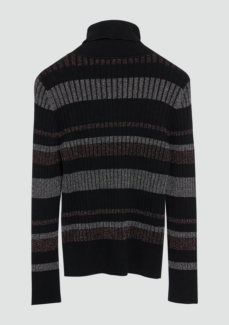 s.Oliver Schmaler Rollkragenpullover mit Streifen aus Glitzer-Garn - schwarz