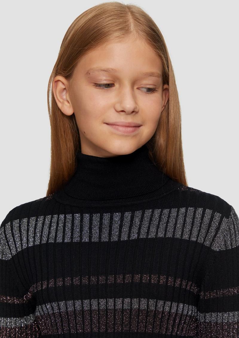 s.Oliver Schmaler Rollkragenpullover mit Streifen aus Glitzer-Garn - schwarz